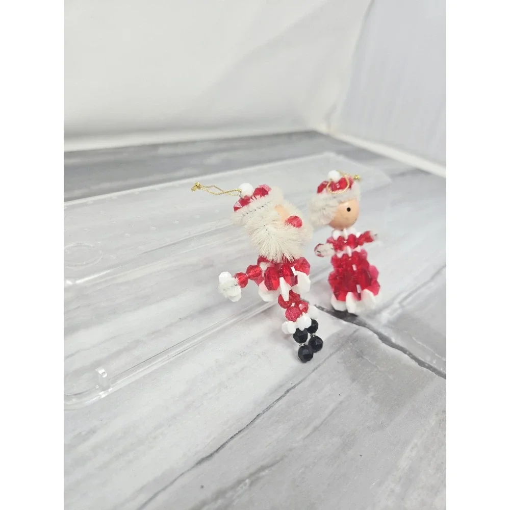 Vintage Safety‎ Pin Ornaments Beaded Handmade Christmas Santa  Mrs Claus 1960's